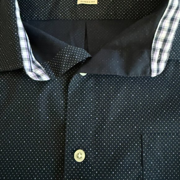 Van Heusen Men's XXL 18-18.5 Blue Polka Dot Long Sleeve Button Down Shirt - Picture 6 of 7